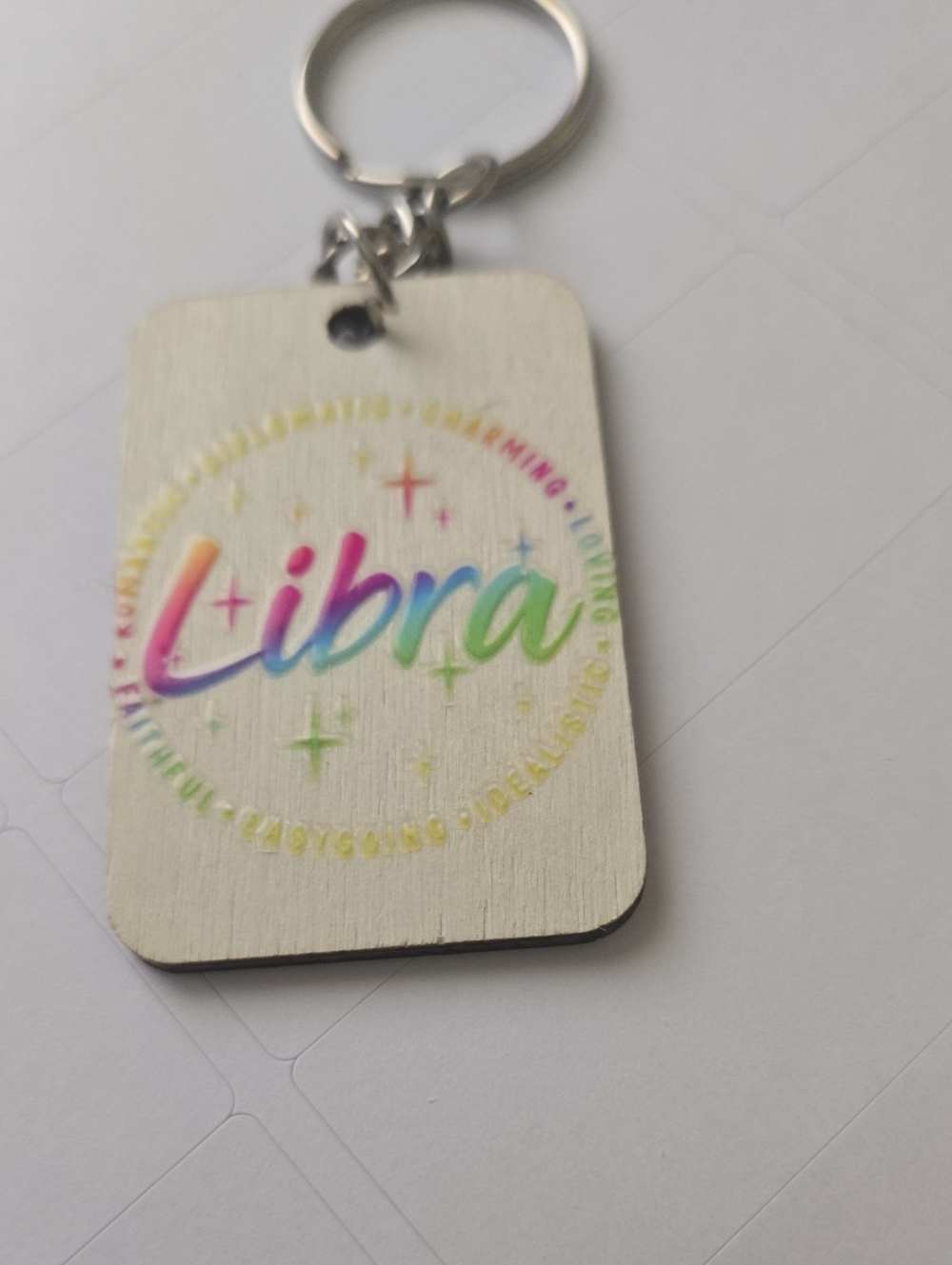 Handmade Zodiac Keychain Libra Wood Bag Charm – Charming & Romantic Traits Key01